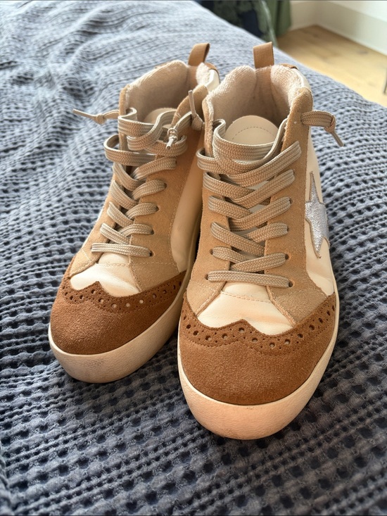 KellParker Shoes - KellParker Cream and Tan Suede-Trim High-Top Sneaker